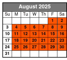 Legends In Concert Bronze Seating August Schedule